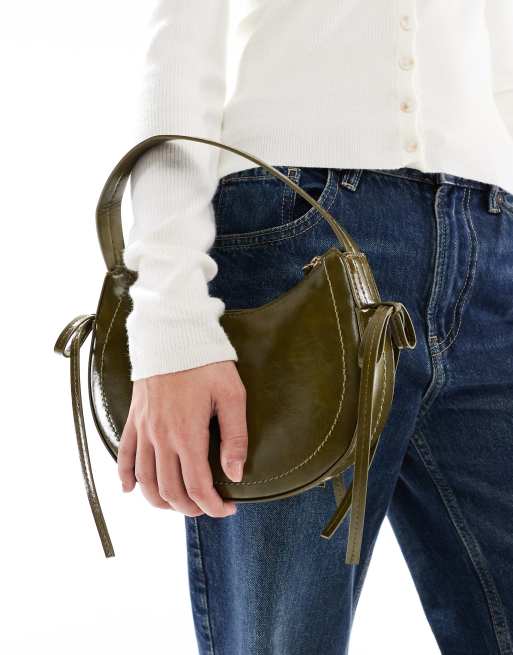 ASOS DESIGN - Sac porté épaule demi-lune avec nœud latéral - Olive foncé, 4 de 4
