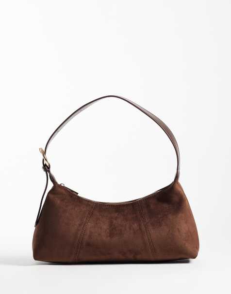 ASOS DESIGN sac porté épaule en daim synthétique style années 90 avec détail boucle couleur chocolat - view 1