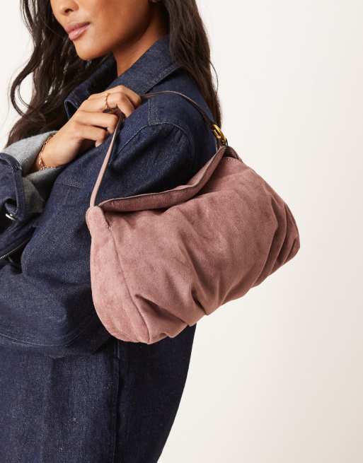 ASOS DESIGN - Sac porté épaule en imitation daim avec bord supérieur à rabat - Mauve, 4 de 4