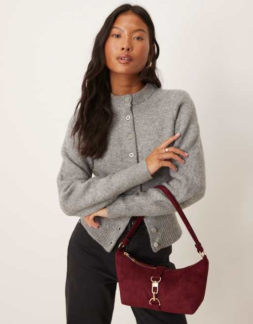 ASOS DESIGN - Sac porté épaule en imitation daim avec mousqueton - Bordeaux, 4 de 4