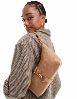 ASOS DESIGN - Sac porté épaule en imitation daim avec mousqueton - Fauve-Marron