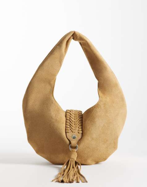 ASOS DESIGN - Sac porté épaule en imitation daim avec poignée tressée - Fauve - view 1