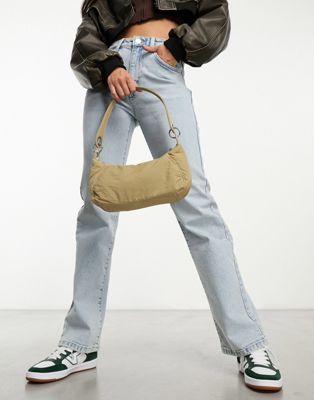 ASOS DESIGN crinkle nylon shoulder bag with double ring detail in stone - ASOS Price Checker