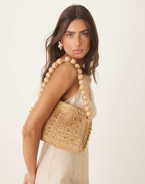 ASOS DESIGN - Sac porté épaule en paille avec poignée en perles - Neutre - view 1