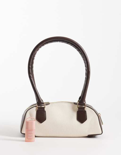 ASOS DESIGN - Sac porté épaule en toile avec poignées en PU - Marron, 2 de 4