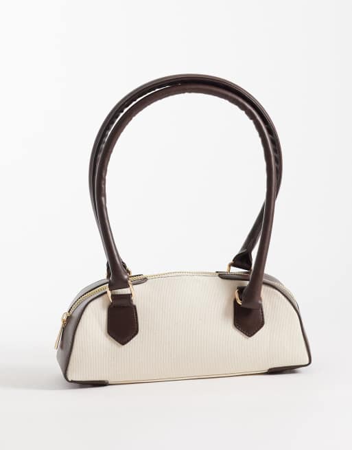 ASOS DESIGN - Sac porté épaule en toile avec poignées en PU - Marron, 4 de 4