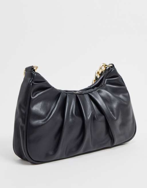 ASOS DESIGN - Sac porté épaule froncé avec chaîne épaisse dorée - Noir, 2 de 4