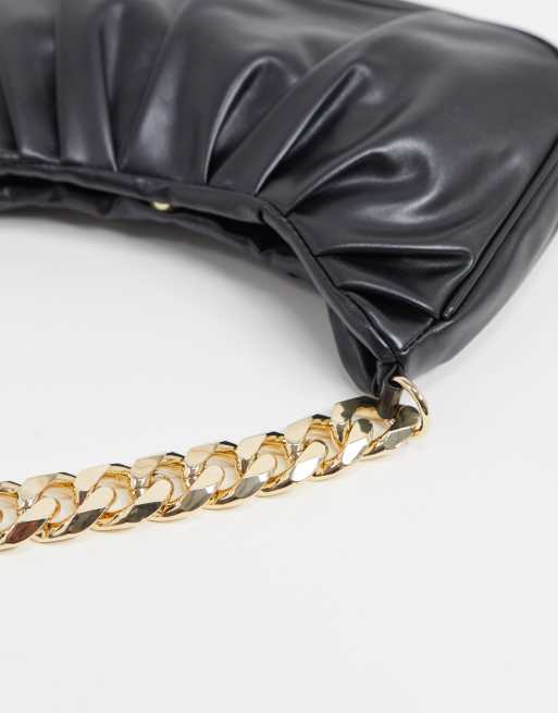 ASOS DESIGN - Sac porté épaule froncé avec chaîne épaisse dorée - Noir, 4 de 4