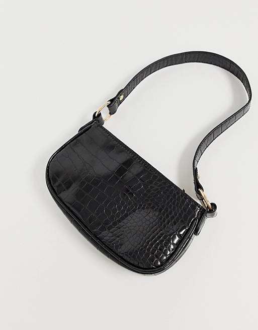 ASOS DESIGN croc effect 90s shoulder bag in black