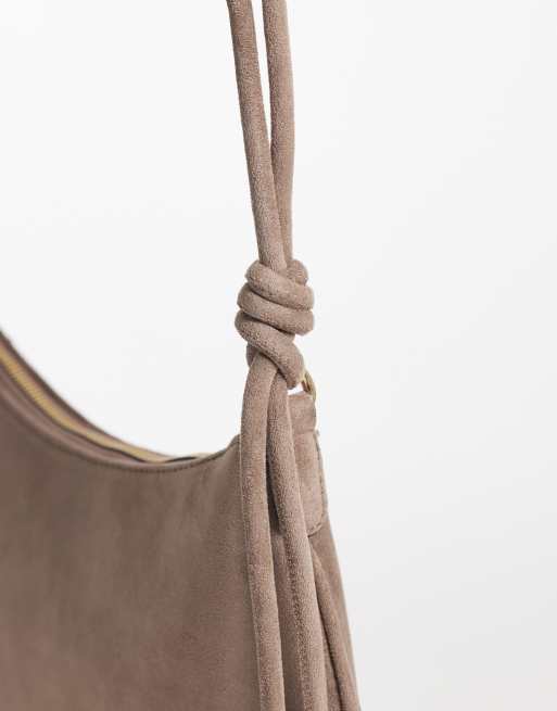 ASOS DESIGN - Sac porté épaule imitation daim avec fine anse nouée - Gris, 3 de 4