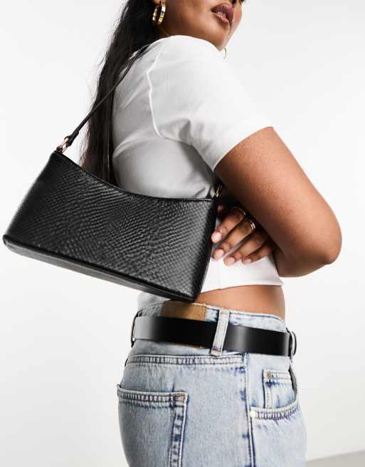 ASOS DESIGN - Sac porté épaule imitation peau de serpent style années 90 - Noir