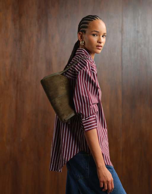 ASOS DESIGN - Sac porté épaule style bowling en imitation daim - Kaki, 3 de 4