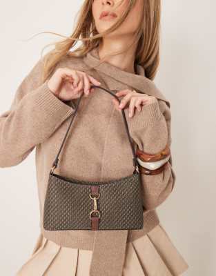ASOS DESIGN - Sac porté épaule taille moyenne à monogramme style années 90 avec détail mousqueton-Marron
