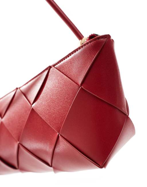ASOS DESIGN - Sac porté épaule tressé structuré à bandoulière avec boule dorée - Rouge, 3 de 4