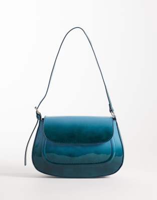 ASOS DESIGN - Sac porté épaule ultra brillant à rabat - Bleu dégradé-Jaune