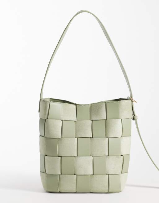 ASOS DESIGN - Sac seau effet tressé en similicuir et imitation daim - Sauge, 4 de 4