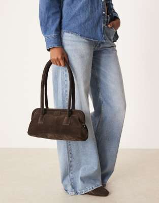 ASOS DESIGN - Sacoche de médecin en daim avec armature - Chocolat-Brown