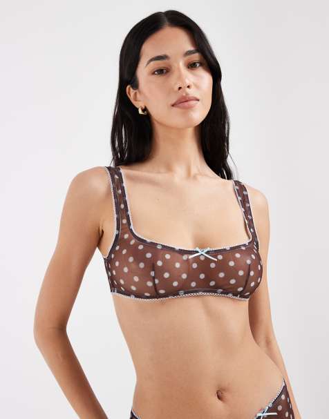 ASOS DESIGN - Sadie - Brassière corta in rete velata marrone e blu a pois - view 1