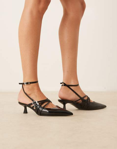 ASOS DESIGN Sadie buckle strap detail kitten heel shoes in black - view 1