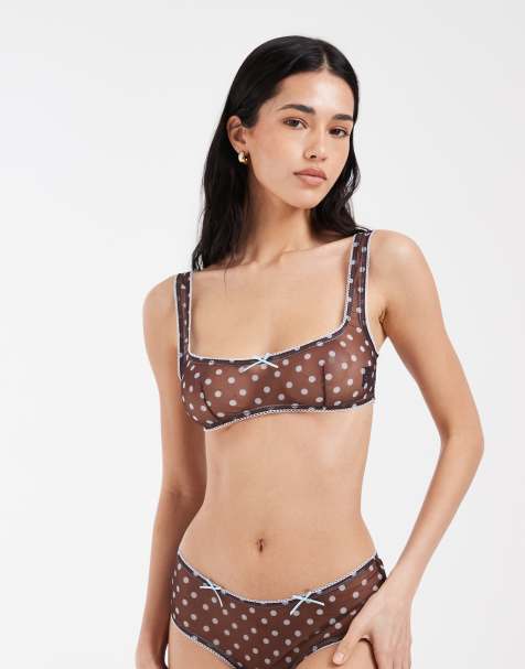 ASOS DESIGN - Sadie - Lingerieset van mesh met stippen in bruin en roze - view 1