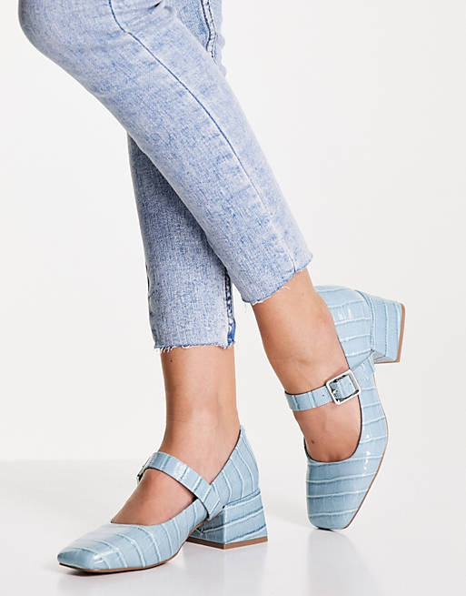 ASOS DESIGN Sadie mary jane block heels in blue croc