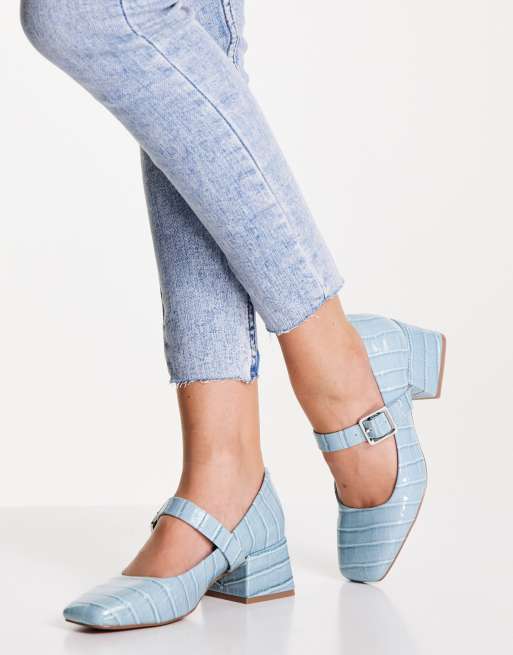 ASOS DESIGN - Sadie - Mary Jeans met blokhak en krokodillenmotief in blauw