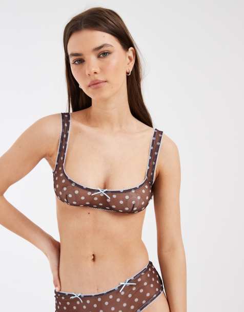 ASOS DESIGN Sadie mesh polka dot lingerie in brown & pink - view 1