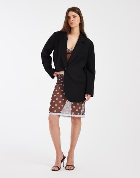 ASOS DESIGN – Sadie – Mini-Schlupfrock aus transparentem Netzstoff in Braun mit Polka-Dots in Blau - view 1