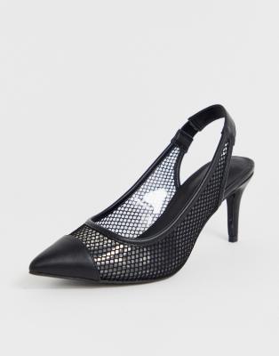 fishnet slingback heels