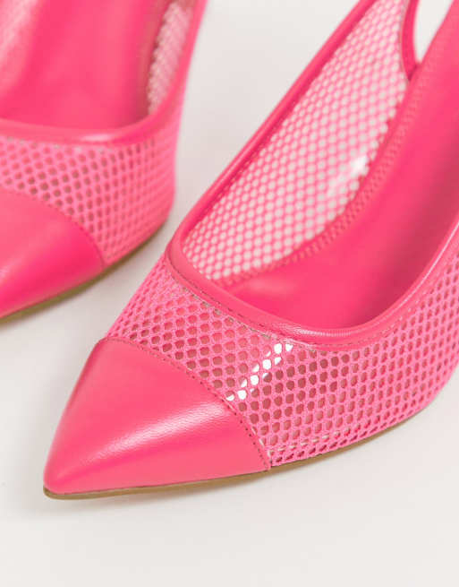 ASOS DESIGN Sadie Slingback schoenen met halfhoge hak met mesh in fel roze