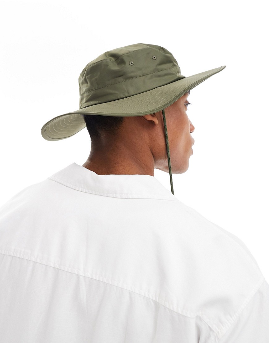 Asos Design Safari Bucket Hat In Nylon With Contrast Pull In Olive-green