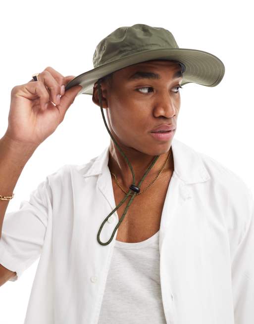 ASOS DESIGN safari bucket hat in nylon with contrast puller in khaki ASOS