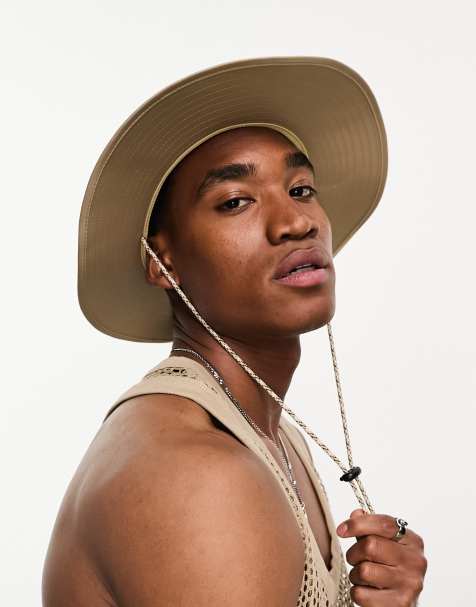 ASOS DESIGN safari bucket hat in stone nylon with contrast puller - view 1