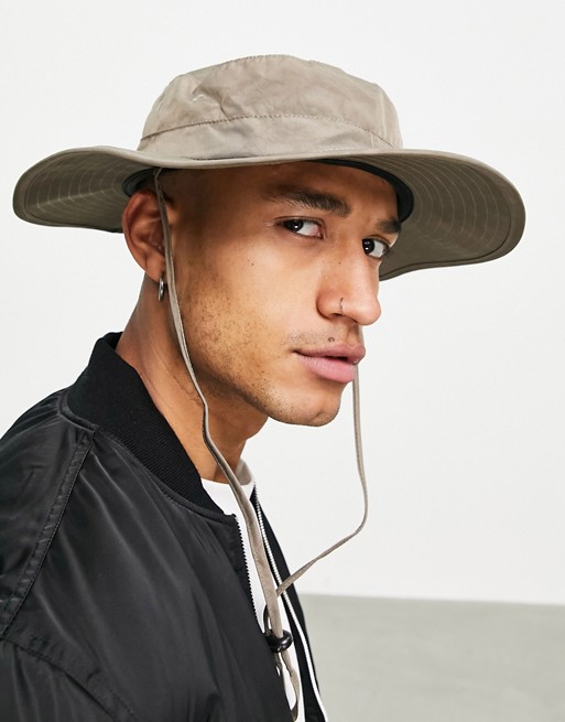 ASOS DESIGN safari bucket hat in washed brown with size adjuster