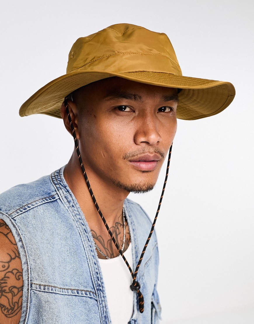 ASOS DESIGN safari bucket hat with contrast puller in dried tobacco-Green