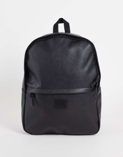 ASOS DESIGN saffiano backpack with zip pocket in black | ASOS