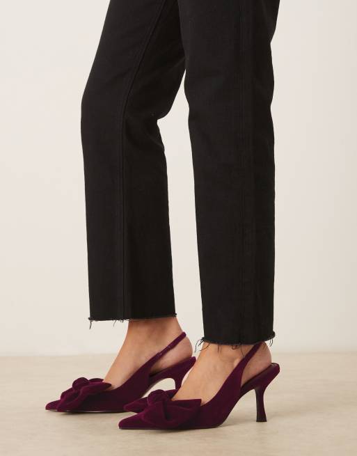 ASOS DESIGN Saffron bow detail mid heeled shoes in burgundy velvet
