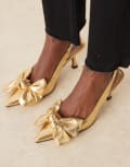 [ASOS DESIGN] ASOS DESIGN Saffron bow detail mid heeled shoes in gold 36 GOLD
