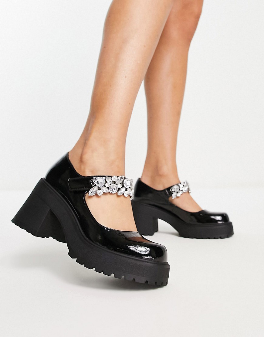 ASOS DESIGN Saffron embellished chunky heel shoes in black