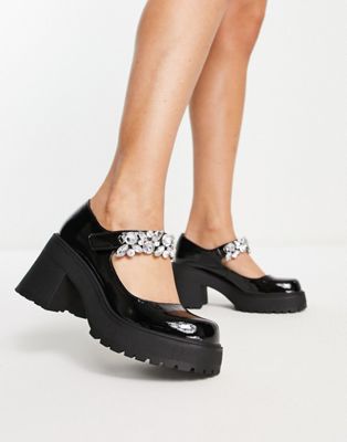 ASOS DESIGN Saffron embellished chunky heeled shoes in black