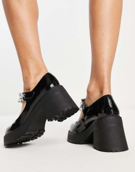 ASOS DESIGN Saffron embellished chunky heeled shoes in black , 3 of 4