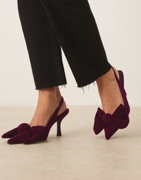 ASOS DESIGN - Saffron - Scarpe con tacco medio in velluto bordeaux con fiocco - view 1