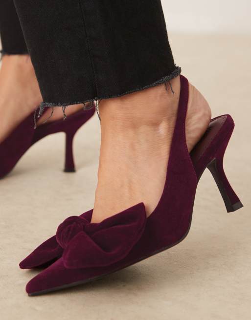 ASOS DESIGN - Saffron - Scarpe con tacco medio in velluto bordeaux con fiocco, 3 di 4