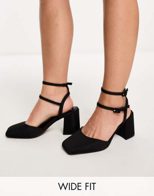 ASOS DESIGN - Saffy - Scarpe a pianta larga nere con tacco largo medio