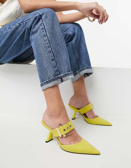 ASOS DESIGN – Saga – Limefärgade mules med halvhög klack och spänne
