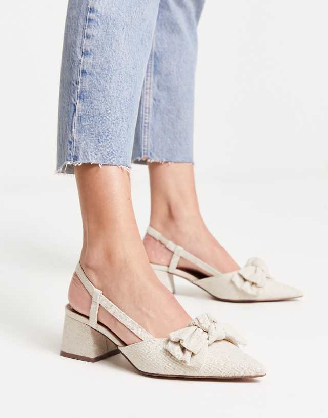 ASOS DESIGN Saidi bow slingback mid heeled shoes in natural fabrication