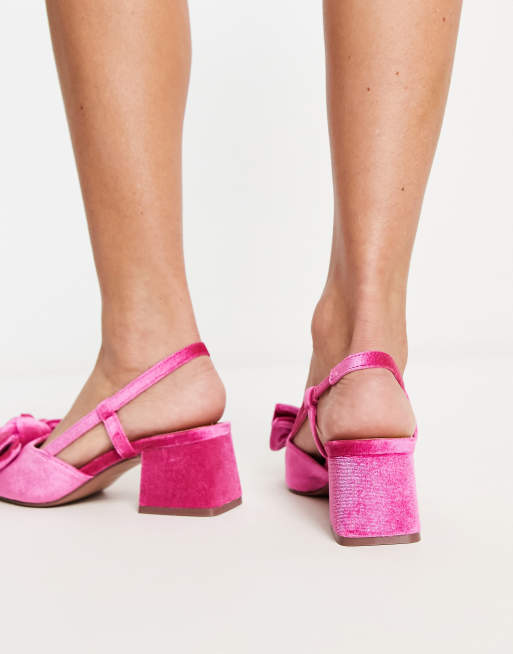 ASOS DESIGN Saidi bow slingback mid heeled shoes in pink velvet