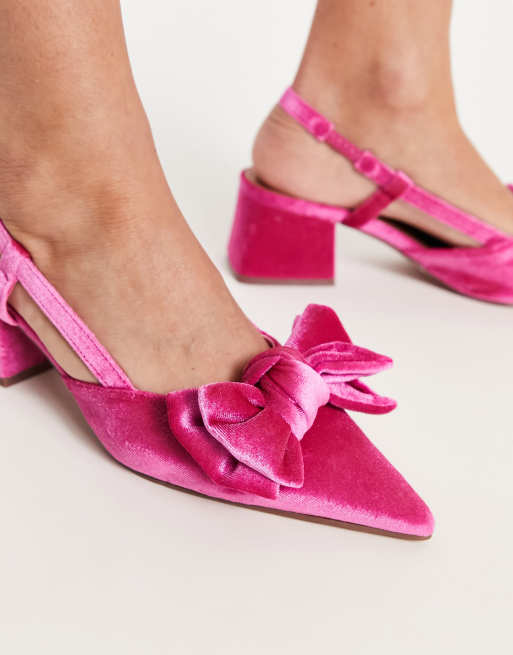 ASOS DESIGN Saidi bow slingback mid heeled shoes in pink velvet