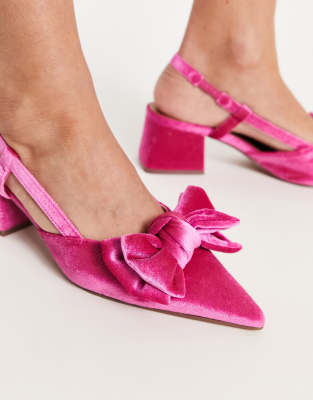 ASOS DESIGN - Saidi - Scarpe con tacco medio in velluto rosa con fiocco e  cinturino posteriore