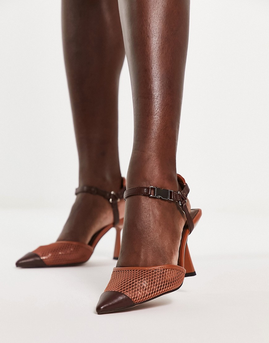ASOS DESIGN Sail mesh heeled shoes in tan-Brown